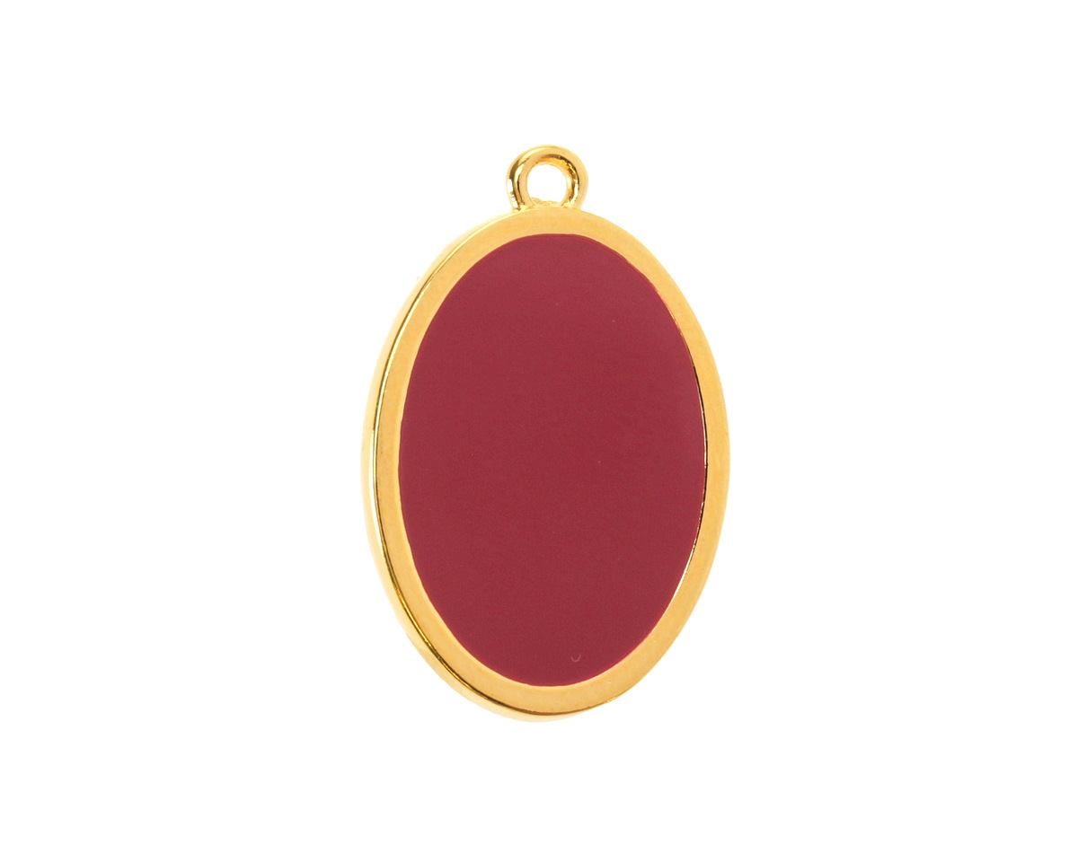 24K Gold (Plated) Cranberry Enamel Oval Focal 16x25mm