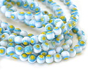Millefiori Glass White w/ Turquoise & Yellow Flower Round 8mm