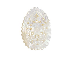Mother of Pearl Floral Filigree Carved Teardrop Focal 25x35mm