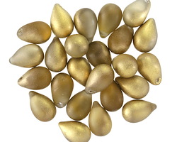 Czech Glass Matte Amber w/ Gold Finish Teardrop 6x9mm