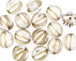Czech Glass Crystal w/ Gold Melon Round 10mm