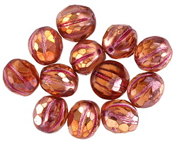 Czech Glass Harvest Sunset w/ Fuchsia Faceted Melon Round 10mm