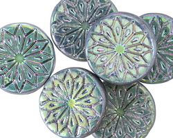 Czech Glass Metallic Pink & Green AB Origami Flower Coin 18mm
