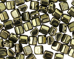 CzechMates Glass Metallic Olivine Luster 2-Hole Roof Bead 6mm