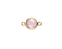 Rose Pink Crystal Round Link in Gold Finish Bezel 14.5x8.5mm