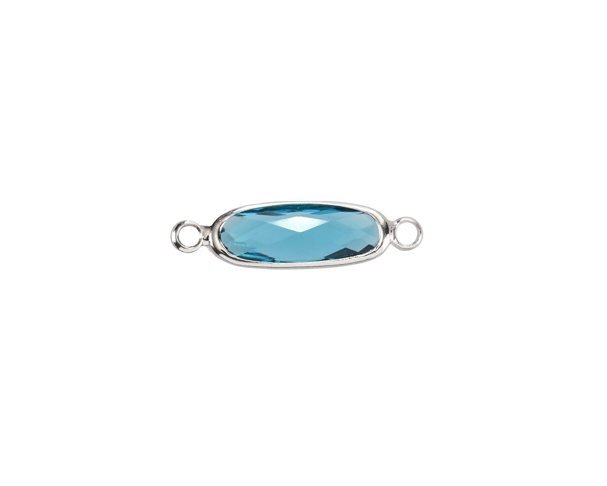 Pacific Blue Crystal Elongated Oval Link in Silver Finish Bezel 22x6mm