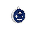 Antique Silver (plated) Cobalt Enamel Celestial Scene Coin Focal 18x20mm