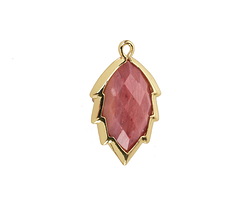 Wood Rhodonite Faceted Puff Leaf Focal w/ Gold Finish 14x22mm