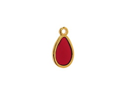 24K Gold (Plated) Transparent Ruby Red Resin Drop Focal 8x15mm