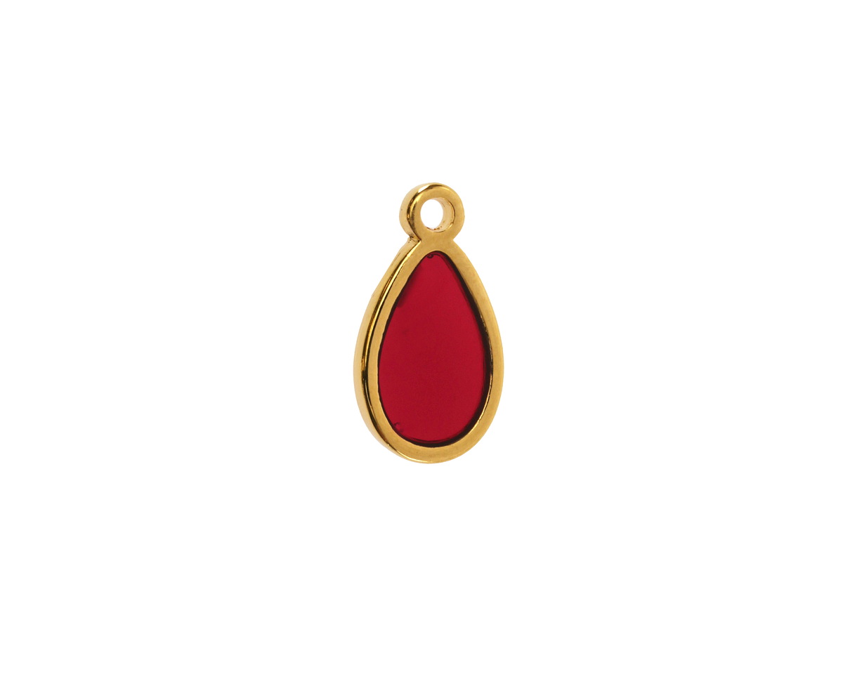 24K Gold (Plated) Transparent Ruby Red Resin Drop Focal 8x15mm
