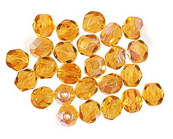 Czech Glass Medium Topaz AB Fire Polished Round 6mm