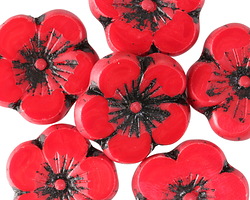 Czech Glass Scarlet Hibiscus Flower 21mm