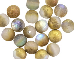 Czech Glass Etched Smoke AB w/ Gold Round Druk 8mm