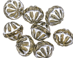 Czech Glass Black Diamond w/ Antique Silver Melon UFO 12x13mm