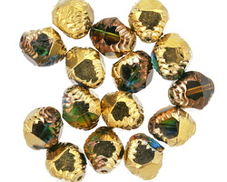 Czech Glass Seaweed w/ Gold & Bronze Etched Bicone 10x8mm