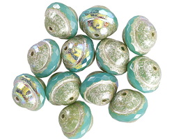 Czech Glass Turquoise AB w/ Antique Silver UFO 10x12mm