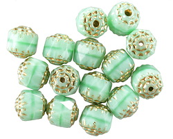 Czech Glass Spearmint w/ Gold Wash Lantern 8mm
