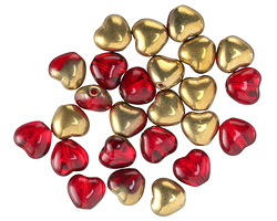 Czech Glass Ruby Red w/ Gold Heart 6mm