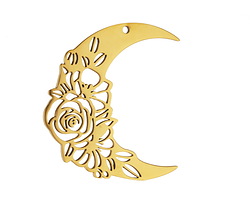18K Gold (plated) Stainless Steel Floral Crescent Moon Focal 28x25mm