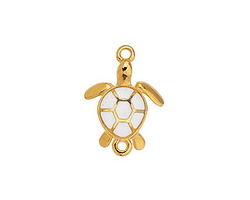 24K Gold (plated) White Enamel Sea Turtle Focal Link 15x16mm