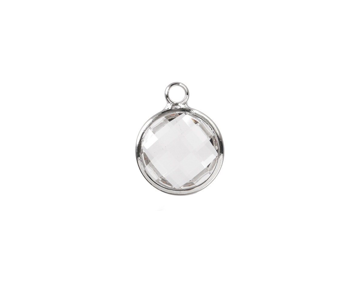 Clear Crystal Round Drop in Silver Finish Bezel 12.8x16.5mm