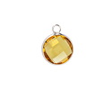 Yellow Crystal Round Drop in Silver Finish Bezel 12.8x16.5mm