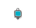 Antique Silver (plated) Turquoise Enamel Beaded Square Focal 10x16mm