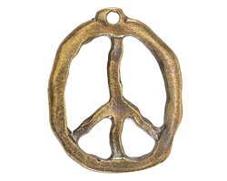 Mykonos Antique Brass (plated) Peace Sign Pendant 27x34mm