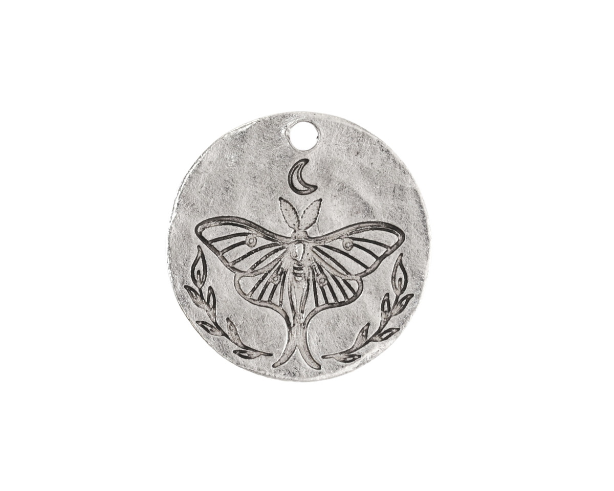Nunn Design Antique Silver (plated) Small Luna Moth Coin Charm 20.5mm
