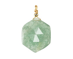 Green Strawberry Quartz w/ Gold Finish Faceted Hexagon Wire Wrapped Pendant 20x25mm