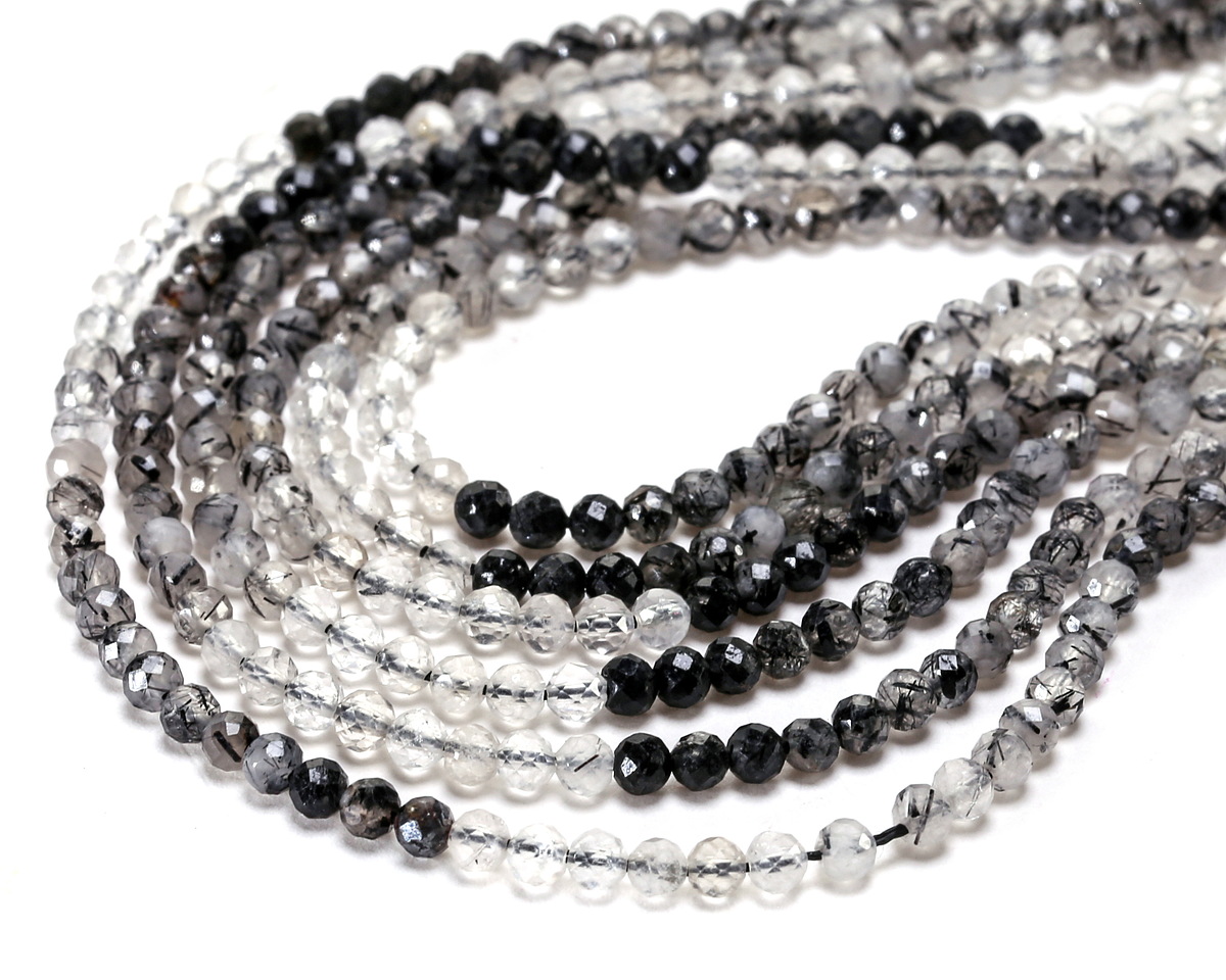 Tourmalinated Quartz (A) Ombré Microfaceted Round 3mm