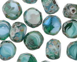 Czech Glass Beachside Picasso 2-Way Faceted Round Nugget 12mm