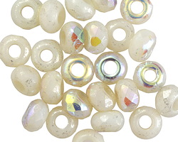 Czech Glass Ivory AB w/ Mercury Glass Finish Large Hole Fire Polished Rondelle 6x9mm