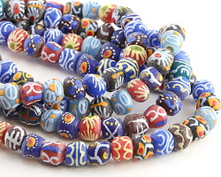 African Hand-Painted Multi Color Glass (Krobo) Bead 12-14mm