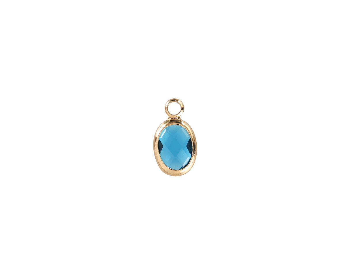 Pacific Blue Crystal Oval Drop in Gold Finish Bezel 6x8mm