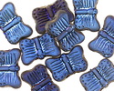 Czech Glass Matte Black Diamond w/ Metallic Blue Butterfly 16x11mm