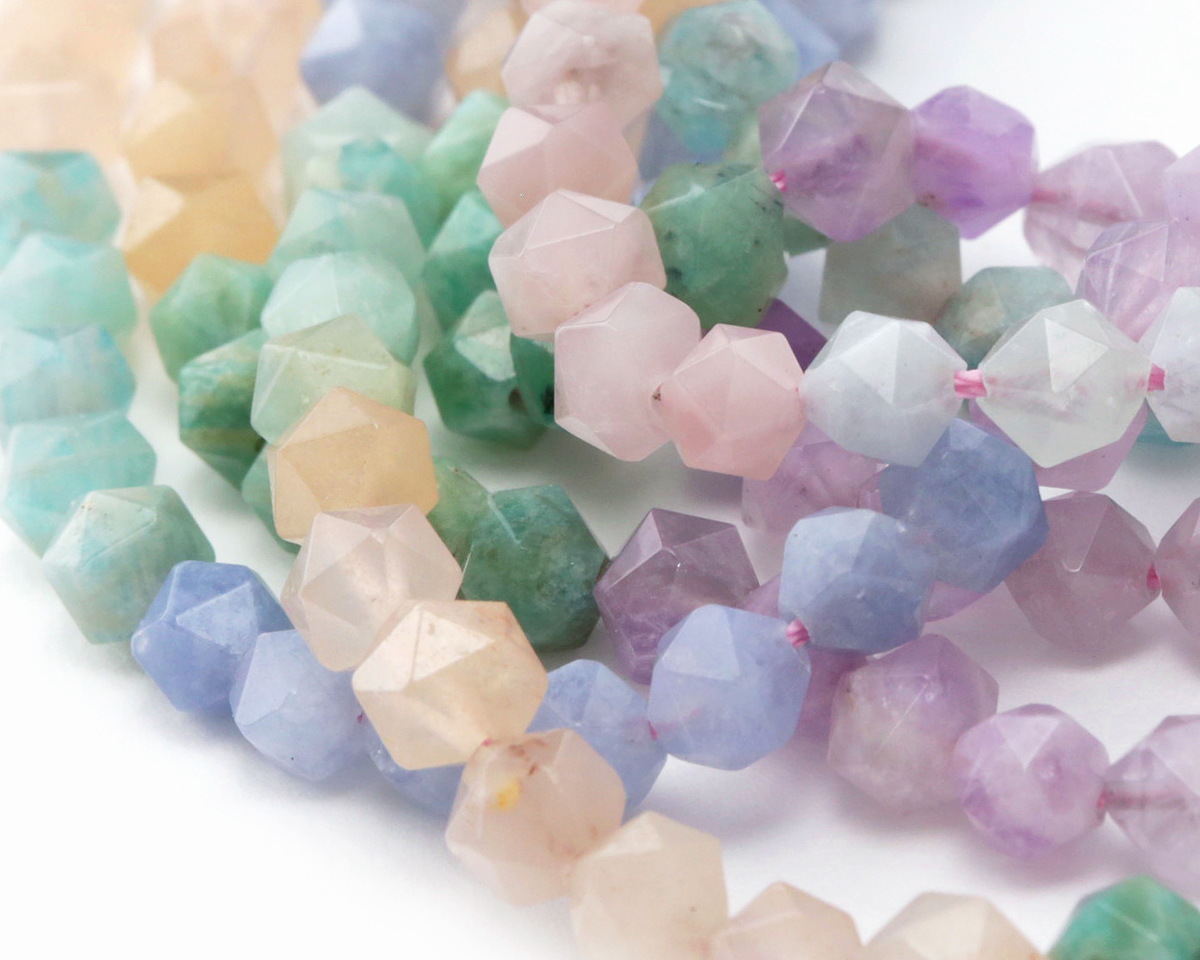 Multi Gemstone (Aquamarine, Amethyst, Amazonite, Morganite, Moonstone) Star Cut Round 6mm