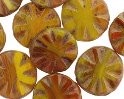 Czech Glass Butternut Squash Flower Window Coin 18mm