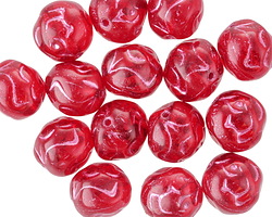 Czech Glass Ruby Red w/ Metallic Pink Rose Round 10mm