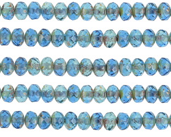 Czech Glass Aquamarine Picasso Fire Polished Rondelle 3x5mm