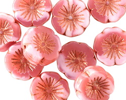 Czech Glass Raspberry Swirl w/ Copper Finish Hibiscus Coin 14mm