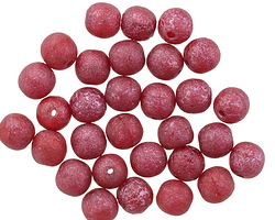 Czech Glass Etched Berry w/ Metallic Pink Round Druk 6mm