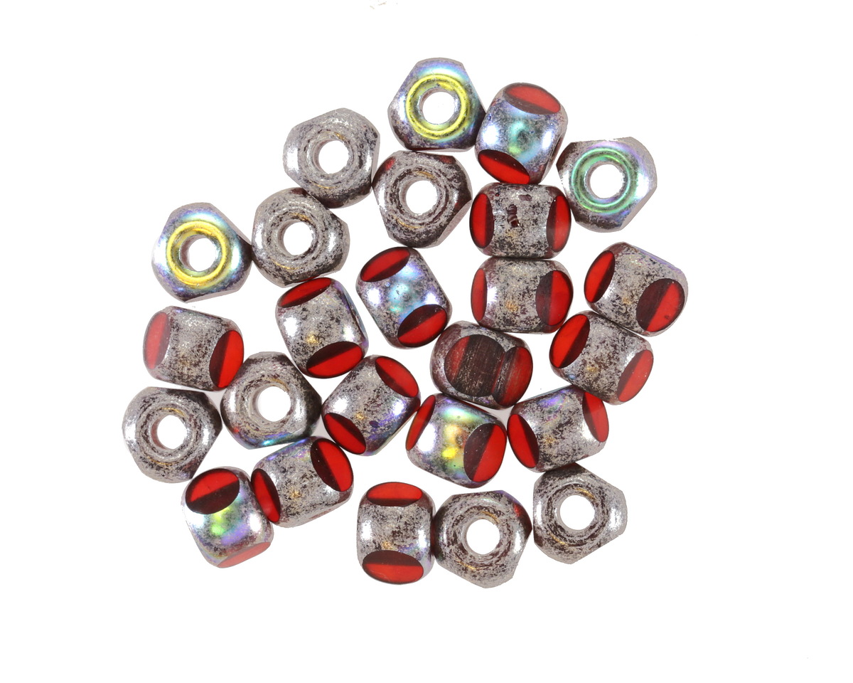 Czech Glass Ruby Red w/ Antique Silver AB Trica Beads 4x5mm