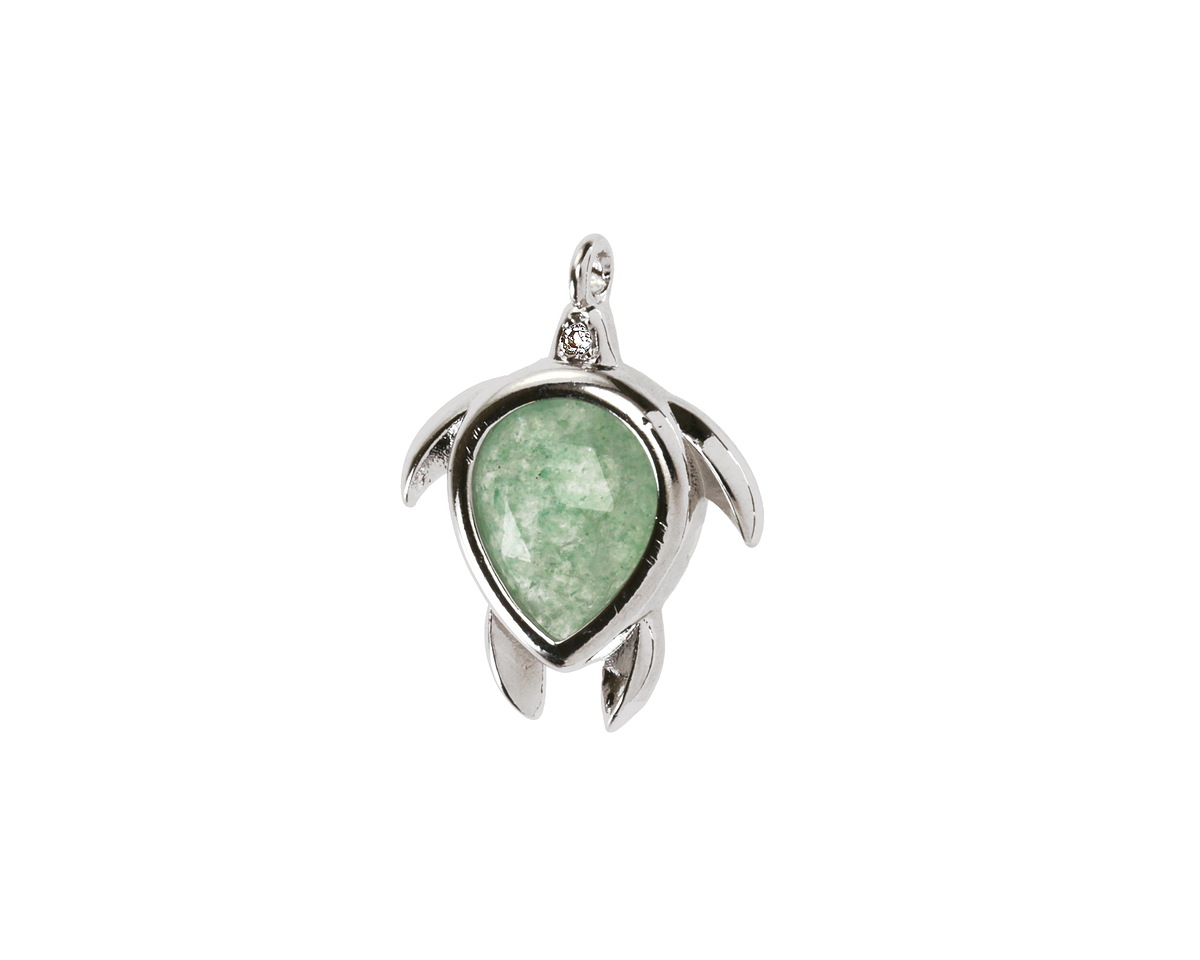 Green Strawberry Quartz w/ Silver Finish Sea Turtle Focal 15x19mm
