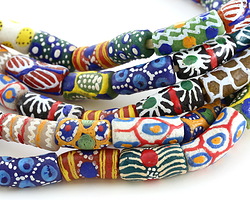 African Hand-Painted Bouquet Mix Powder Glass (Krobo) Beads 15-27x8-13mm