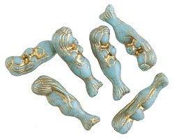 Czech Glass Turquoise w/ Gold Mermaid 27x8mm