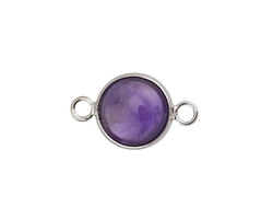 Dogtooth Amethyst Coin Focal Link w/ Silver Finish 21x13mm