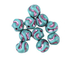 Czech Glass Turquoise w/ Metallic Pink Twisted Round 8mm