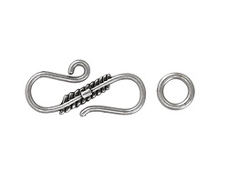 Antique Silver (Plated) Feathered S-Hook Clasp 24x10mm, 7mm Ring