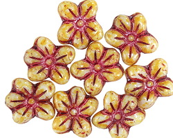 Czech Glass White Picasso w/ Metallic Pink Wild Violet 12x14mm